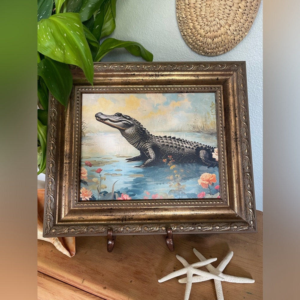 Alligator Textured Print in Ornate Frame